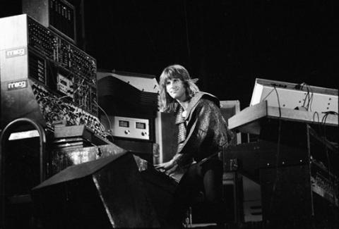 Keith Emerson wearing his Tarkus-skin cloak